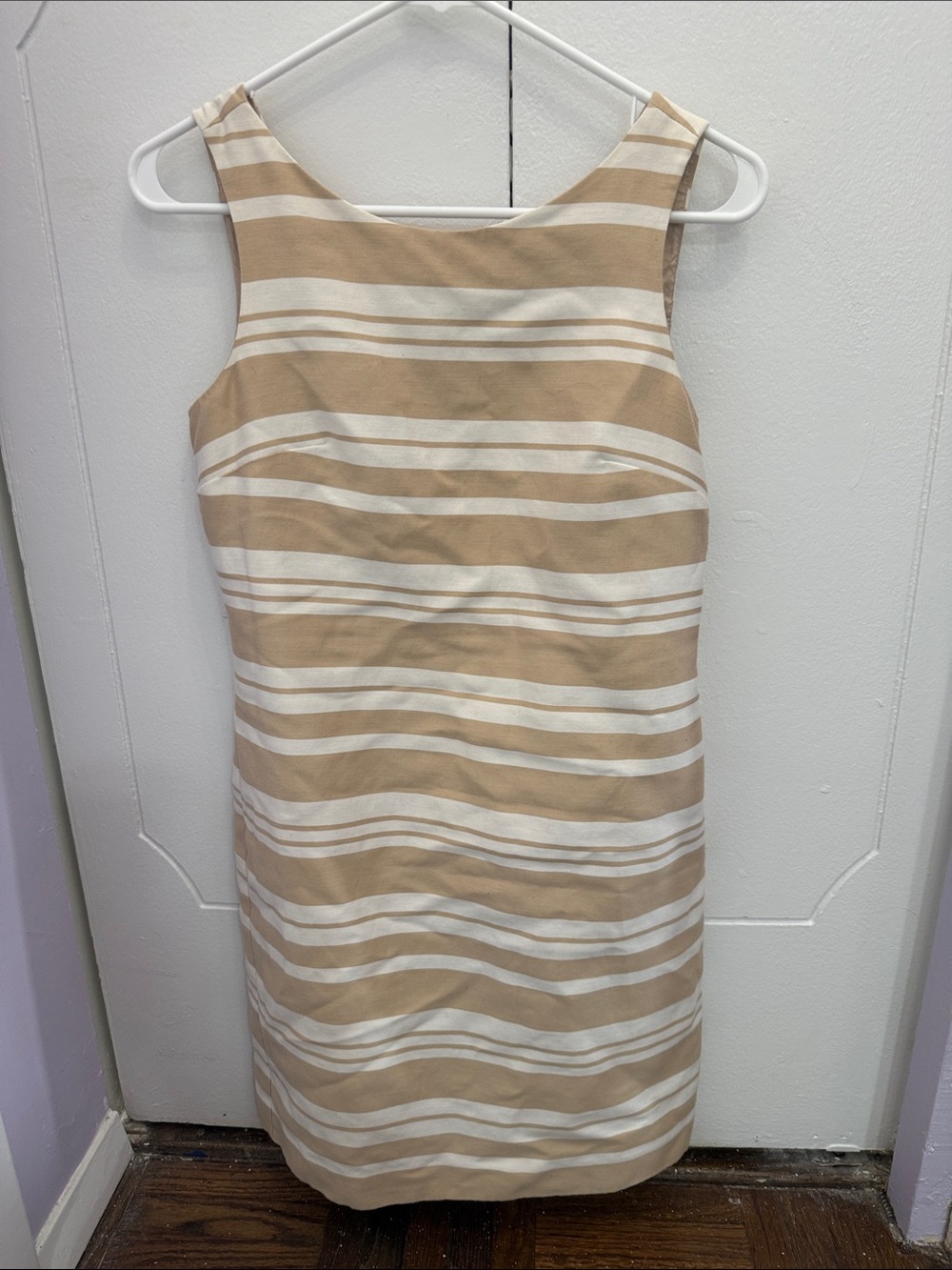 Banana Republic Beige and White Striped Mini Sheath Dress